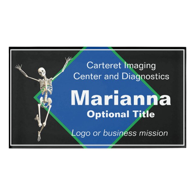 Skeletton Blau und Schwarz Medical Imaging Namenschild (Vorderseite)
