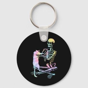 Skeletton, das ein katzenarmes Halloween-Kostümpro Schlüsselanhänger