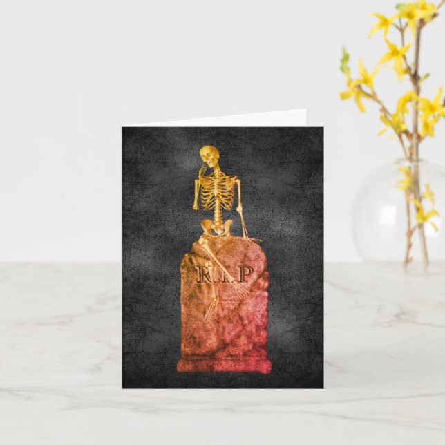 Skeletton Grabstein Niedliche Halloween-Note-Karte Karte (Gelbe Blume)