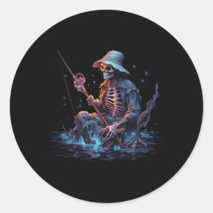 Skeletton Halloween Bass Fisher Skeleton Runder Aufkleber