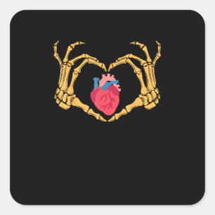 Skeletton Hand Herz Anatomie Herzerkrankung Cvicu  Quadratischer Aufkleber