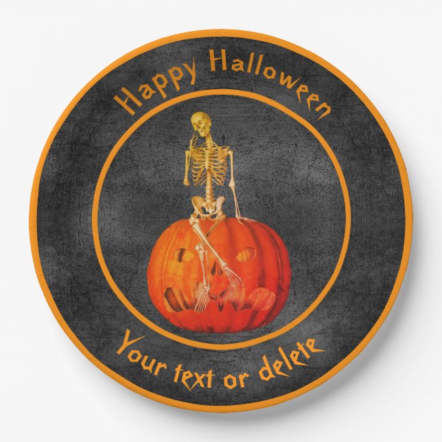 Skeletton Jack- O' Lantern Personalisiertes Hallow Pappteller (Vorderseite)