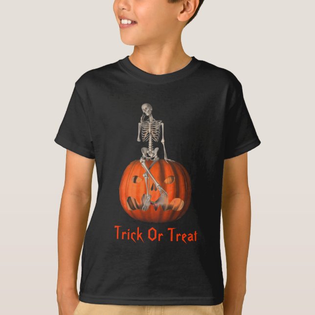 Skeletton Kürbislaterne Niedlich Halloween T-Shirt (Vorderseite)
