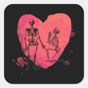 Skeletton Liebe Wasserfarben Herz Quadratischer Aufkleber