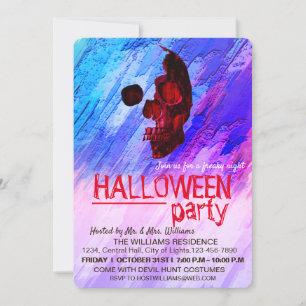 Skeletton Lila Halloween Wasserfarben Kunst Einladung