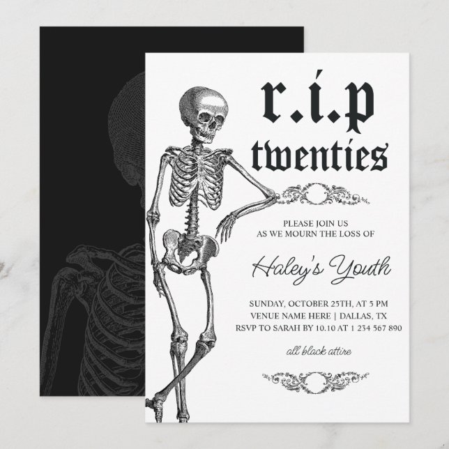 Skeletton RIP Zwanziger Jahre Sonniger 30. Geburts Einladung (Vorne/Hinten)