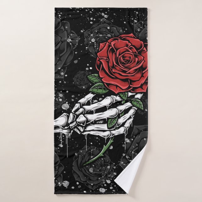Skeletton-Rose mit Silberschwarz-gotischem Glanz Badhandtuch Set (Badehandtuch)