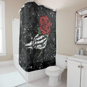 Skeletton-Rose mit Silberschwarz-gotischem Glanz Duschvorhang