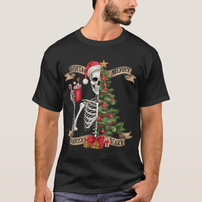 Skeletton Sorta Merry Sorta Beängstigender Baum T-Shirt (Vorderseite)