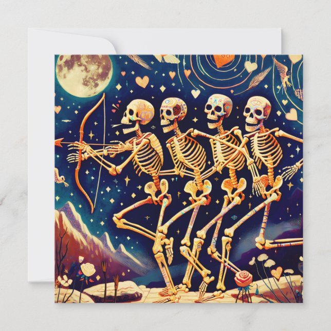 Skeletton Valentinstag Kissen Feiertagskarte (Vorderseite)
