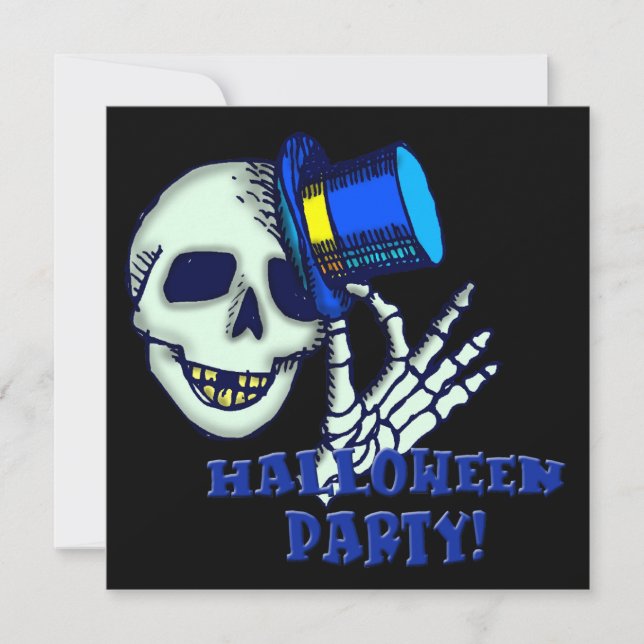 Skeletton Wearing Hat Halloween-Party Einladung (Vorderseite)