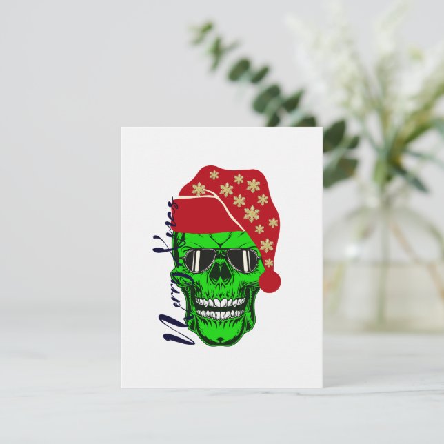 Skeletton-Weihnachtsmannmütze Feiertagskarte (Stehend Vorderseite)