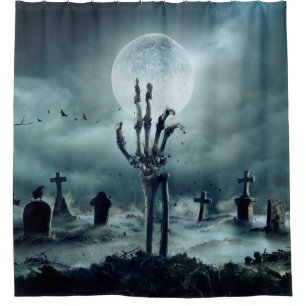 Skeletton Zombie Hand steigt aus einem Grab - H Duschvorhang