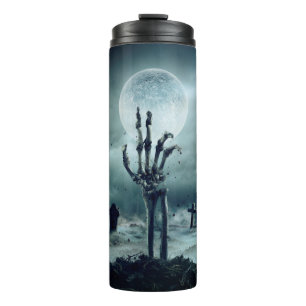 Skeletton Zombie Hand steigt aus einem Grab - H Thermosbecher