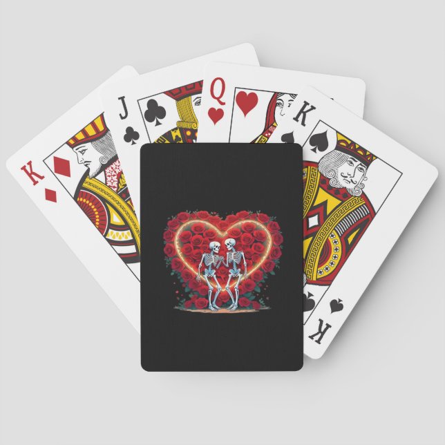 Skelettpaare, die Hände in einem Herzen von Ro Spielkarten (Rückseite)