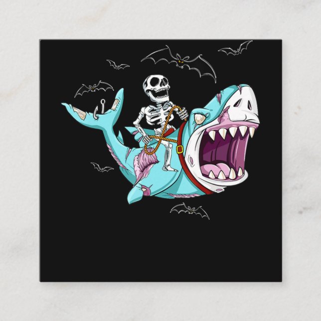 Skelettreise Zombie Shark Funny Halloween Geschenk Quadratische Visitenkarte (Vorderseite)