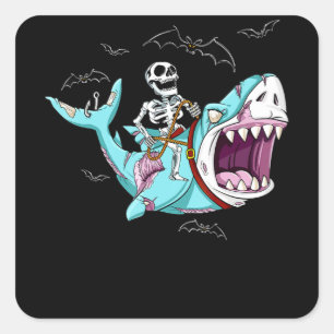 Skelettreise Zombie Shark Funny Halloween Geschenk Quadratischer Aufkleber