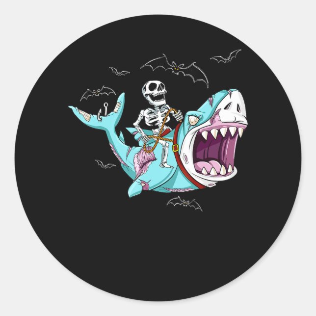 Skelettreise Zombie Shark Funny Halloween Geschenk Runder Aufkleber (Vorderseite)
