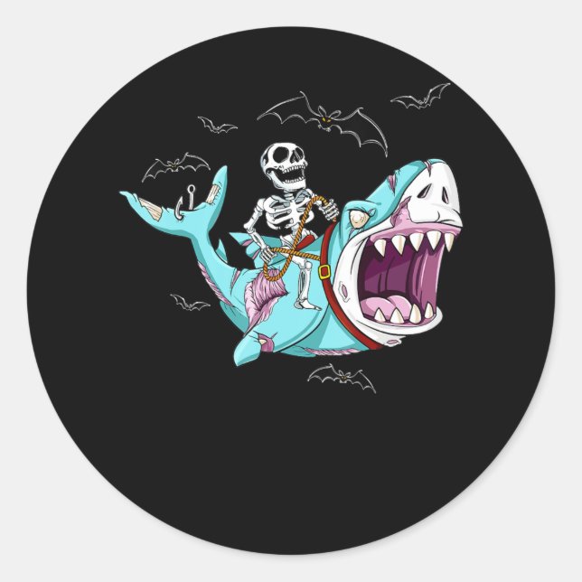 Skelettreise Zombie Shark Funny Halloween Geschenk Runder Aufkleber (Vorderseite)