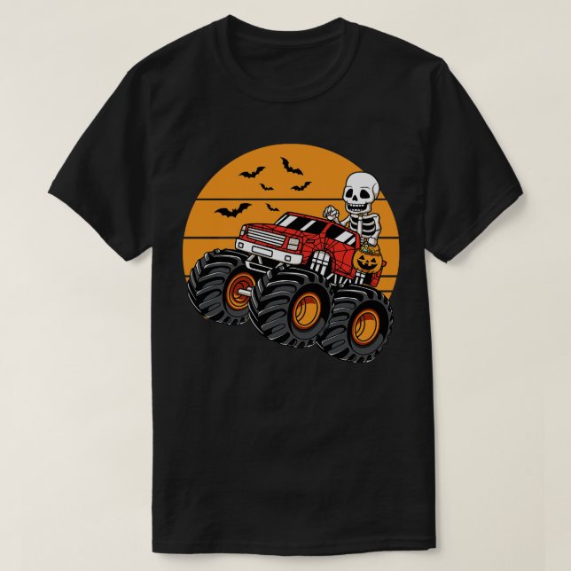 Skelettreiten Monster Lkw Halloween Kostüm T-Shirt (Design vorne)