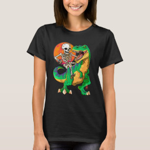 Skelettreiten T Rex Halloween Kids Green Dinosau T-Shirt