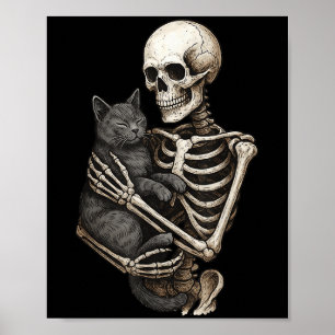 Skeletts, die Katzen zu Halloween umarmt Katzen Lo Poster