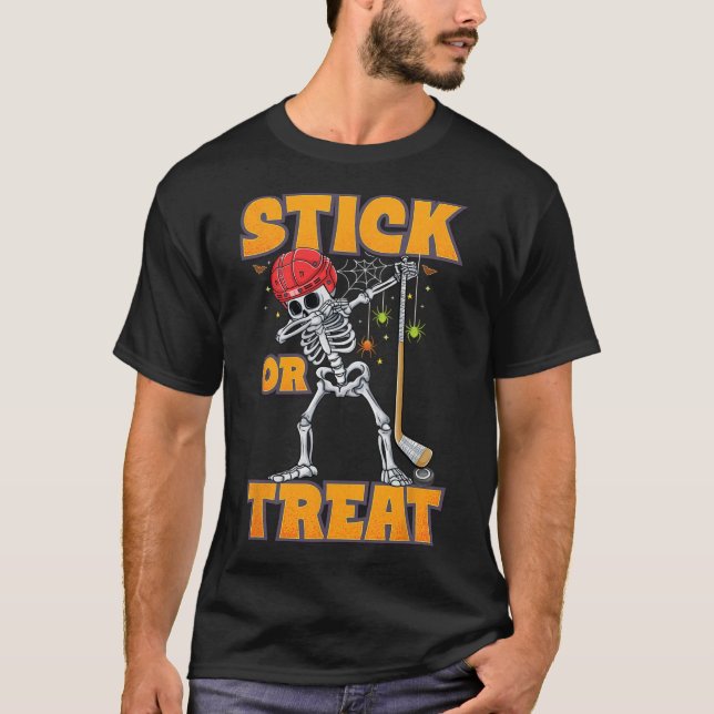 Skeletts Eishockey Spieler Halloween Kostümjungen T-Shirt (Vorderseite)