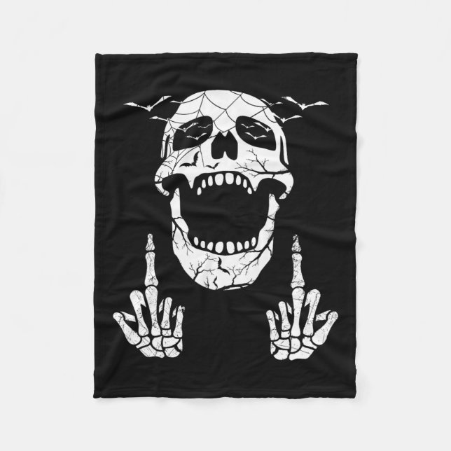 Skeletts Hand Halloween Bones Middle Finger Skull Fleecedecke (Vorderseite)