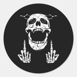 Skeletts Hand Halloween Bones Middle Finger Skull Runder Aufkleber