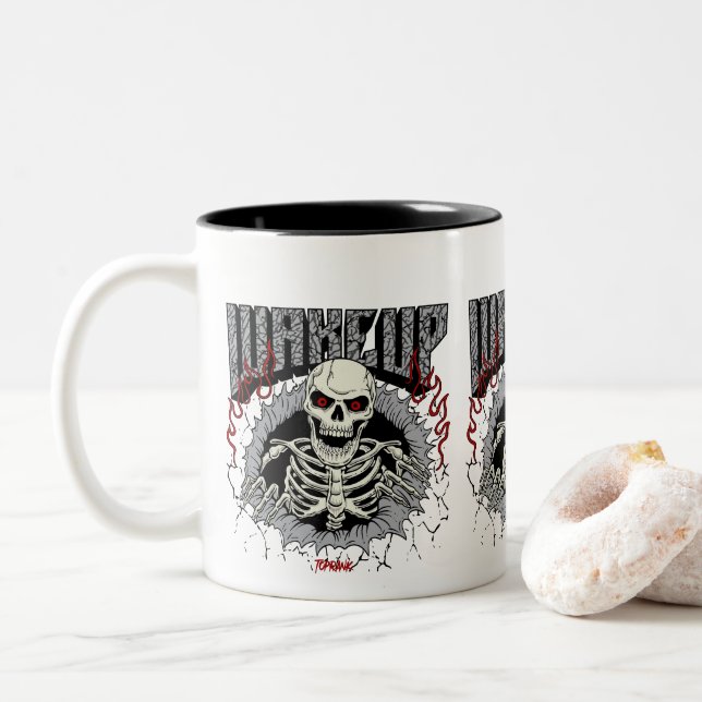 Skeletts-Resurgence-Poster Zweifarbige Tasse (Mit Donut)