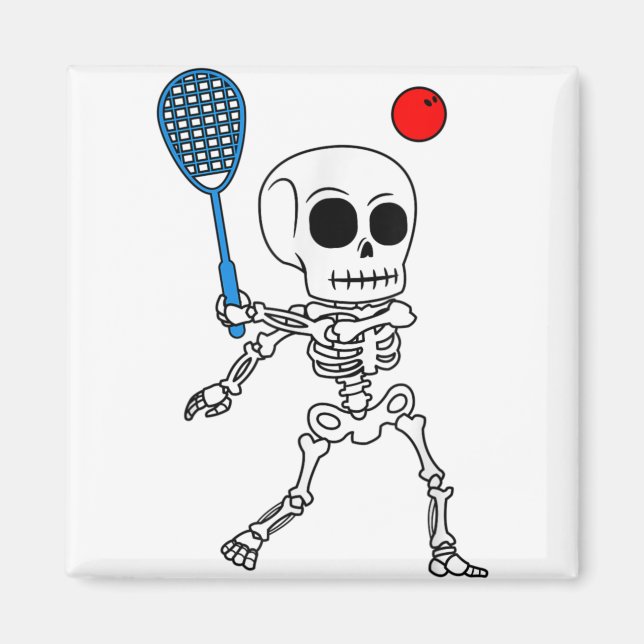 Skeletts Squash Game Halloween Racket Player Easy Magnet (Vorne)