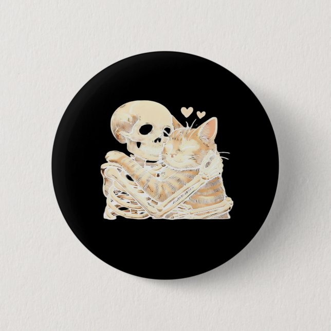 Skeletts Umarmung KatzenHalloween Katze Lover Katz Button (Vorderseite)