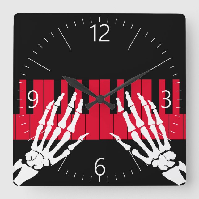 Skelettspiel Piano Quadratische Wanduhr (Vorderseite)