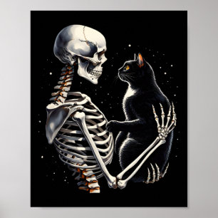 Skelettspielen mit einer katzengrafischen Katzenha Poster