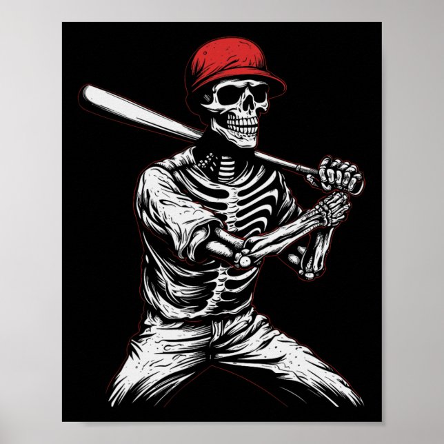 Skelettspieler Halloween Baseball Spieler 1 Poster (Vorne)