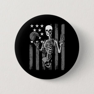 Skelettspieler Skelett Athlet Halloween USA-Flagge Button