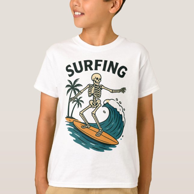 Skelettsurfen Retro Beach Wave Design T-Shirt (Vorderseite)