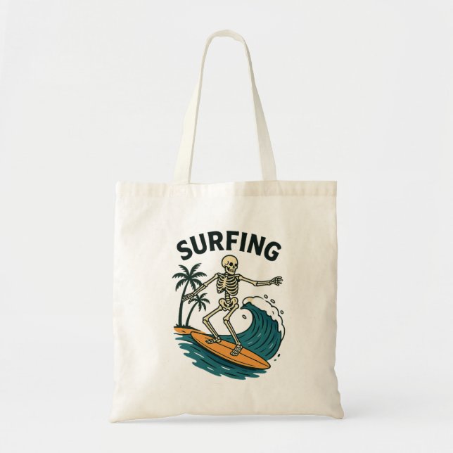 Skelettsurfen Retro Beach Wave Design Tragetasche (Vorne)