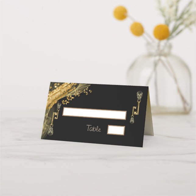 Skeletttasten für Glitzer und Gold Platzkarte (Vorderseite)