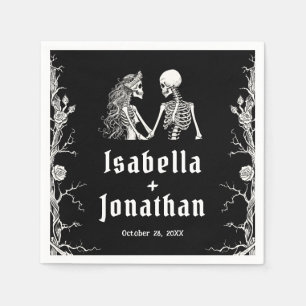 Skelettverheiratung mit schwarz-weißem Gothic Serviette