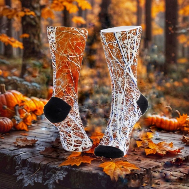 Skelettwald II Socken (These eery pair of socks, blend in with the fall colors, of the Halloween season!)