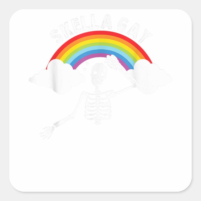 Skella Gay Spooky Halloween Skeleton LGBT Support Quadratischer Aufkleber (Vorderseite)
