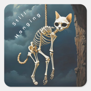 Skelton accroché autocollant de chat carré