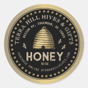 Skep avec les abeilles sur le Étiquette de miel no