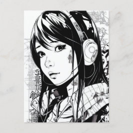 Sketch Anime Manga Girl Postkarte
