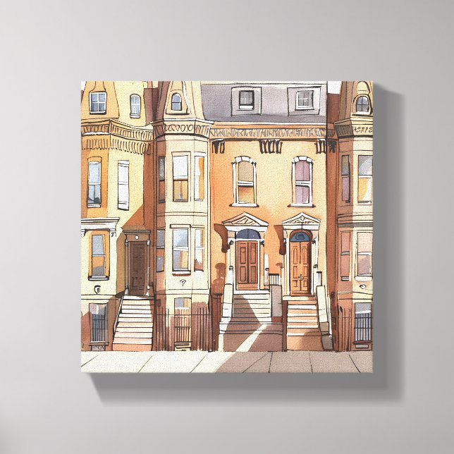 Sketch Brownstones | Boston Street Painting Leinwanddruck (Vorderseite)