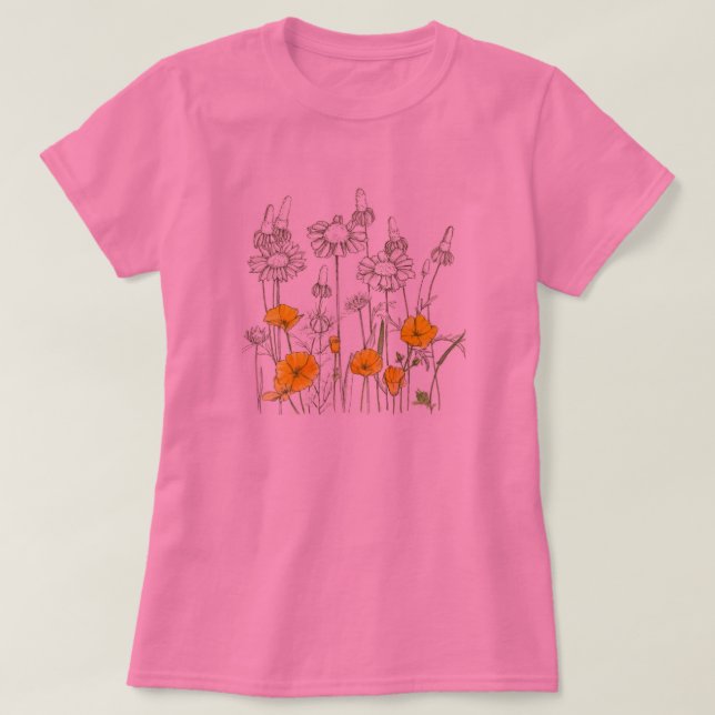 Sketch der Blume California Poppy T-Shirt (Design vorne)