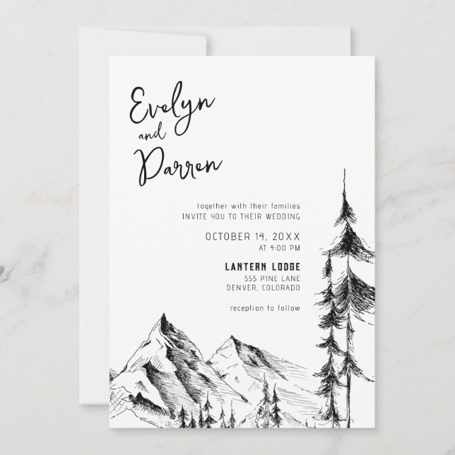 Sketch-Hochzeit im Wald Einladung (Vorderseite)