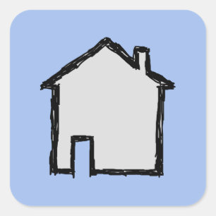 Sketch im Haus. Schwarz und Blau. Quadratischer Aufkleber