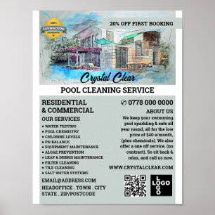 Sketch im Haus, Schwimmbad, Reinigung Poster